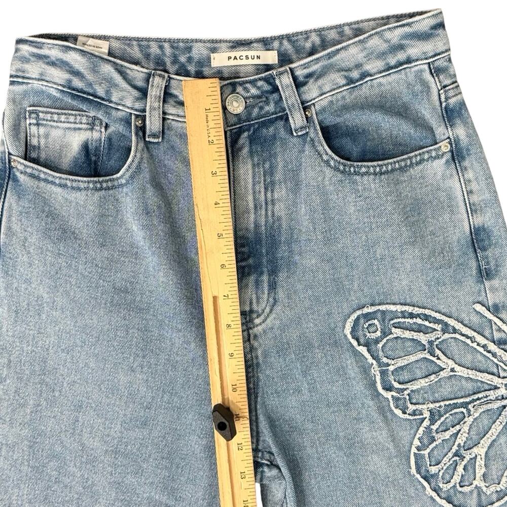 Pacsun 90s Butterfly Patch Light Wash Blue High Rise Straight Leg Jeans size 27 - Picture 10 of 12
